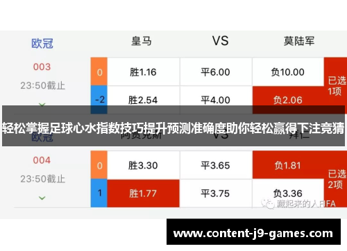 轻松掌握足球心水指数技巧提升预测准确度助你轻松赢得下注竞猜